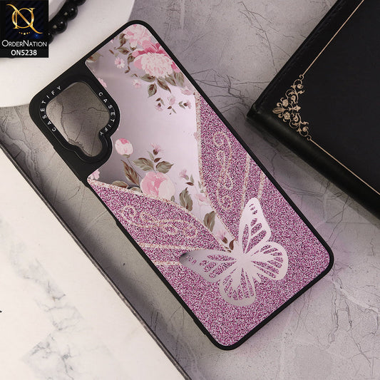 Samsung Galaxy A12 Nacho Cover - Design 2 - Trendy Floral Butterfly Shiny Mirror Soft Borders Protective Case