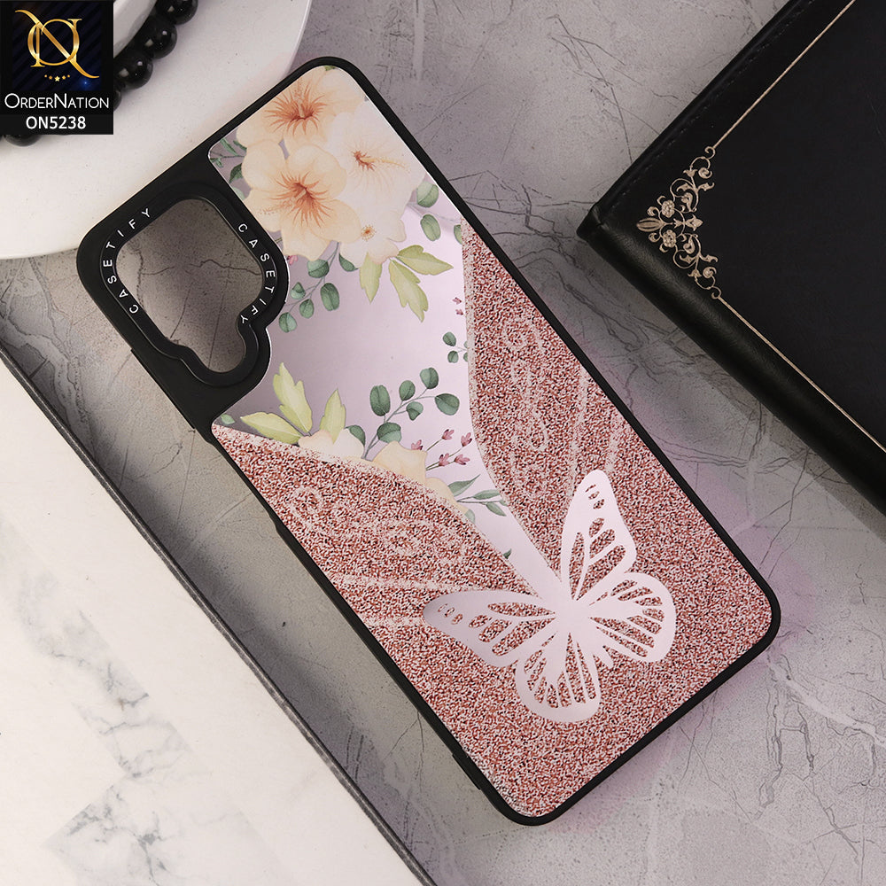 Samsung Galaxy A12 Nacho Cover - Design 3 - Trendy Floral Butterfly Shiny Mirror Soft Borders Protective Case