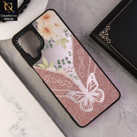 Samsung Galaxy A12 Nacho Cover - Design 3 - Trendy Floral Butterfly Shiny Mirror Soft Borders Protective Case