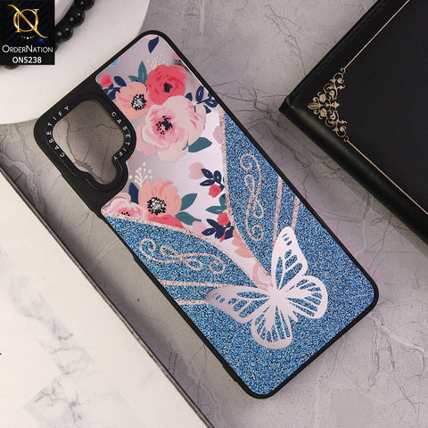 Samsung Galaxy A12 Nacho Cover - Design 4 - Trendy Floral Butterfly Shiny Mirror Soft Borders Protective Case