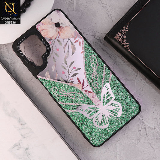 Samsung Galaxy A12 Nacho Cover - Design 5 - Trendy Floral Butterfly Shiny Mirror Soft Borders Protective Case