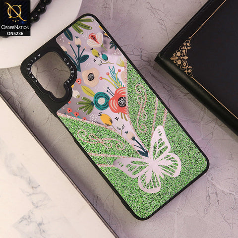 Samsung Galaxy A12 Nacho Cover - Design 6 - Trendy Floral Butterfly Shiny Mirror Soft Borders Protective Case