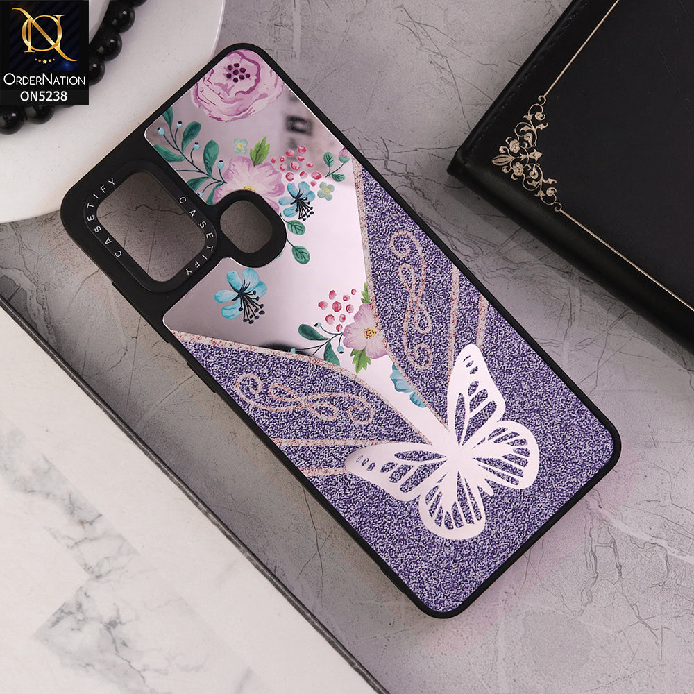 Samsung Galaxy A21s Cover - Design 7 - Trendy Floral Butterfly Shiny Mirror Soft Borders Protective Case