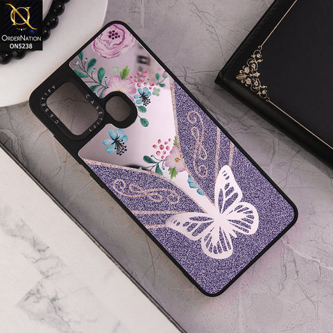 Samsung Galaxy A21s Cover - Design 7 - Trendy Floral Butterfly Shiny Mirror Soft Borders Protective Case