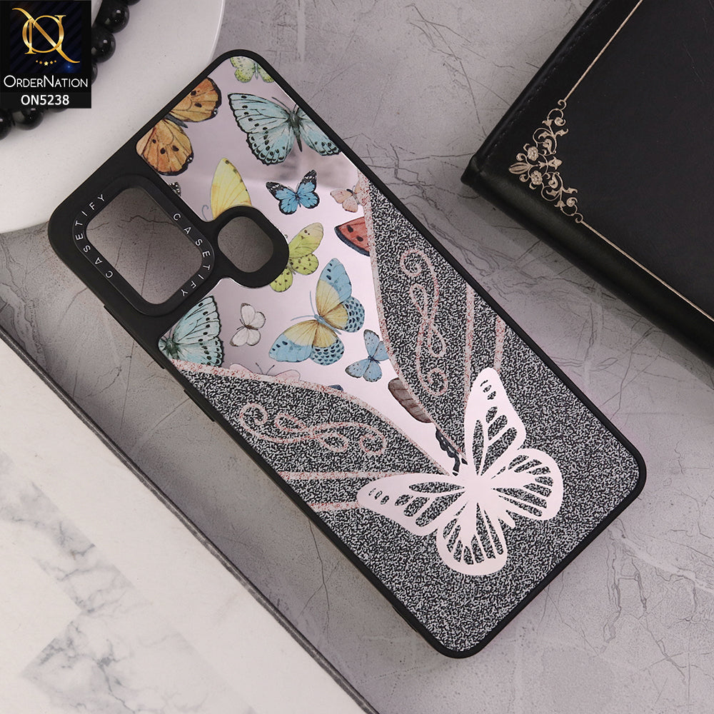 Samsung Galaxy A21s Cover - Design 8 - Trendy Floral Butterfly Shiny Mirror Soft Borders Protective Case