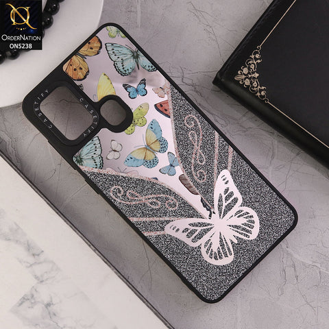 Samsung Galaxy A21s Cover - Design 8 - Trendy Floral Butterfly Shiny Mirror Soft Borders Protective Case