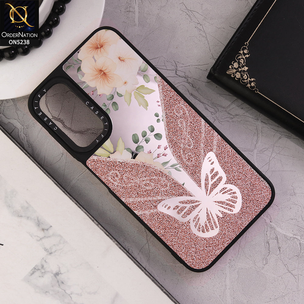 Samsung Galaxy A72 Cover - Design 3 - Trendy Floral Butterfly Shiny Mirror Soft Borders Protective Case