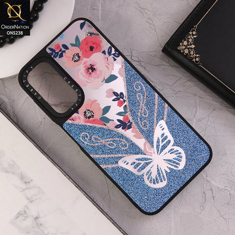 Samsung Galaxy A14 5G Cover - Design 4 - Trendy Floral Butterfly Shiny Mirror Soft Borders Protective Case