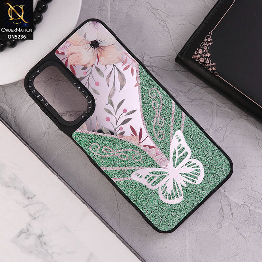 Samsung Galaxy A72 Cover - Design 5 - Trendy Floral Butterfly Shiny Mirror Soft Borders Protective Case