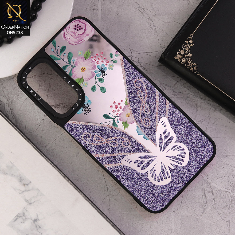 Samsung Galaxy A25 5G Cover - Design 7 - Trendy Floral Butterfly Shiny Mirror Soft Borders Protective Case