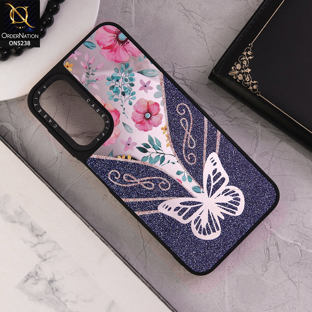 Samsung Galaxy A14 5G Cover - Design 9 - Trendy Floral Butterfly Shiny Mirror Soft Borders Protective Case