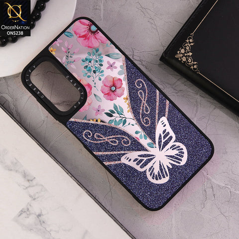 Samsung Galaxy A14 Cover - Design 9 - Trendy Floral Butterfly Shiny Mirror Soft Borders Protective Case