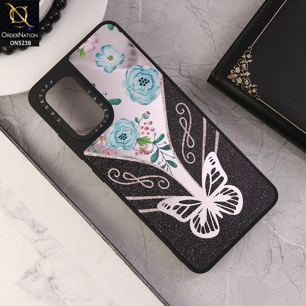 Samsung Galaxy A32 Cover - Design 1 - Trendy Floral Butterfly Shiny Mirror Soft Borders Protective Case