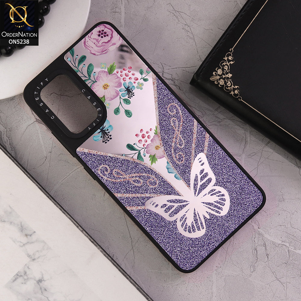 Samsung Galaxy A32 Cover - Design 7 - Trendy Floral Butterfly Shiny Mirror Soft Borders Protective Case