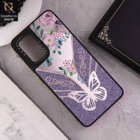 Samsung Galaxy A32 Cover - Design 7 - Trendy Floral Butterfly Shiny Mirror Soft Borders Protective Case