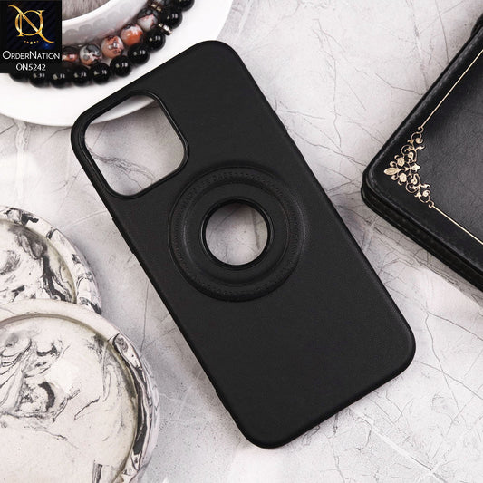 iPhone 13 Pro Max Cover - Black - Luxury Pu Leather Texture Magsafe Soft Border Protective Case With Logo Hole