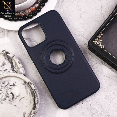 iPhone 13 Pro Max Cover - Blue - Luxury Pu Leather Texture Magsafe Soft Border Protective Case With Logo Hole
