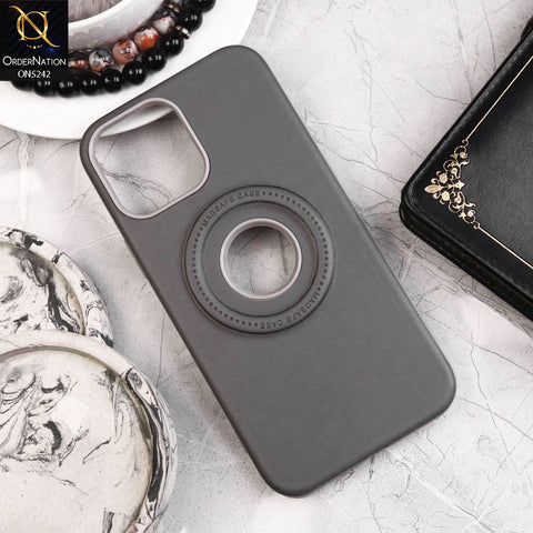 iPhone 15 Pro Cover - Gray - Luxury Pu Leather Texture Magsafe Soft Border Protective Case With Logo Hole