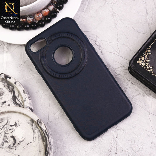 iPhone 8 / 7 Cover - Blue - Luxury Pu Leather Texture Magsafe Soft Border Protective Case With Logo Hole