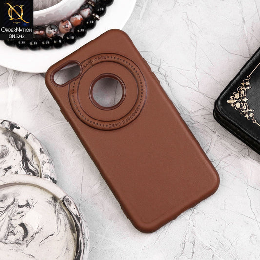 iPhone 8 / 7 Cover - Light Brown - Luxury Pu Leather Texture Magsafe Soft Border Protective Case With Logo Hole