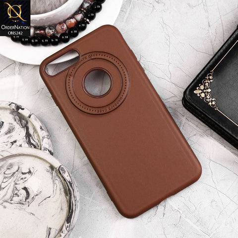 iPhone 8 Plus / 7 Plus Cover - Light Brown - Luxury Pu Leather Texture Magsafe Soft Border Protective Case With Logo Hole