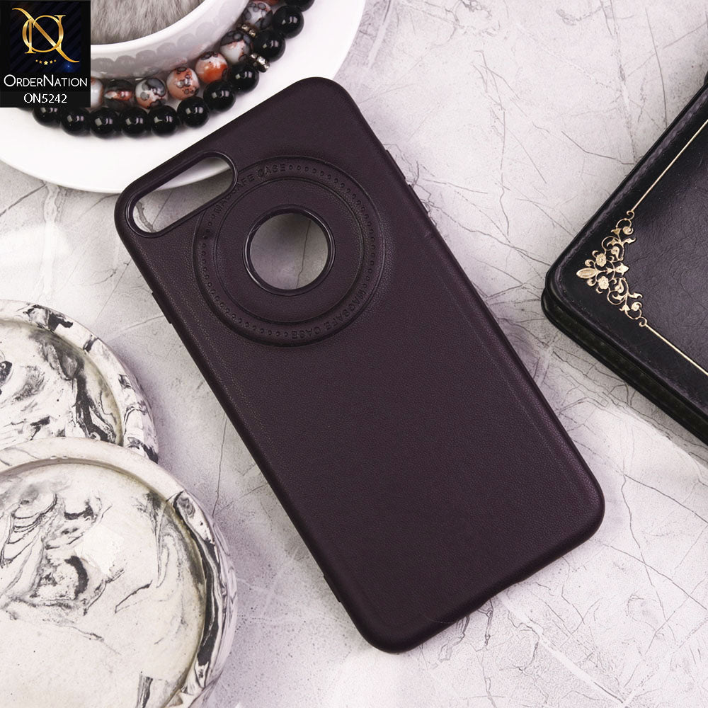 iPhone 8 Plus / 7 Plus Cover - Purple - Luxury Pu Leather Texture Magsafe Soft Border Protective Case With Logo Hole