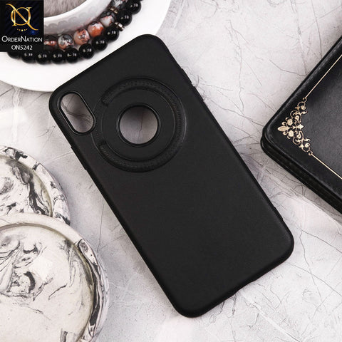 iPhone XR Cover - Black - Luxury Pu Leather Texture Magsafe Soft Border Protective Case With Logo Hole