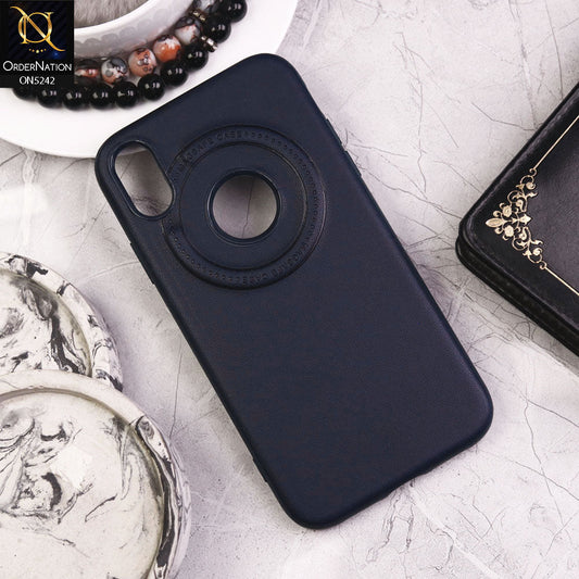 iPhone XR Cover - Blue - Luxury Pu Leather Texture Magsafe Soft Border Protective Case With Logo Hole