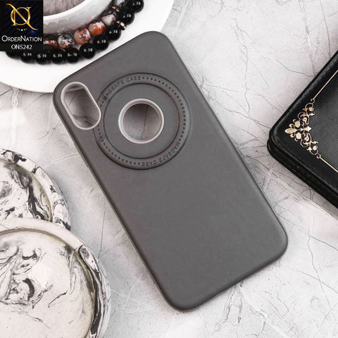 iPhone XR Cover - Gray - Luxury Pu Leather Texture Magsafe Soft Border Protective Case With Logo Hole
