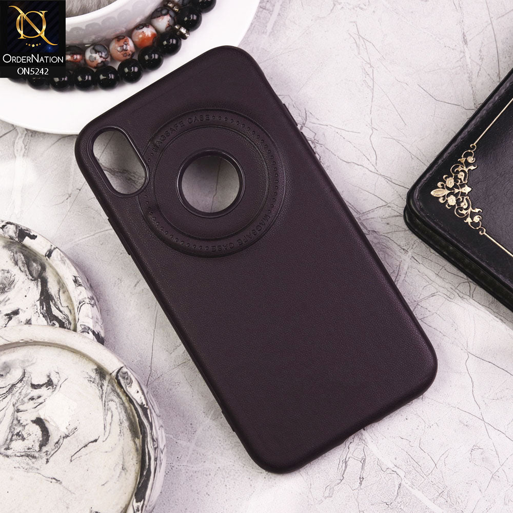iPhone XR Cover - Purple - Luxury Pu Leather Texture Magsafe Soft Border Protective Case With Logo Hole