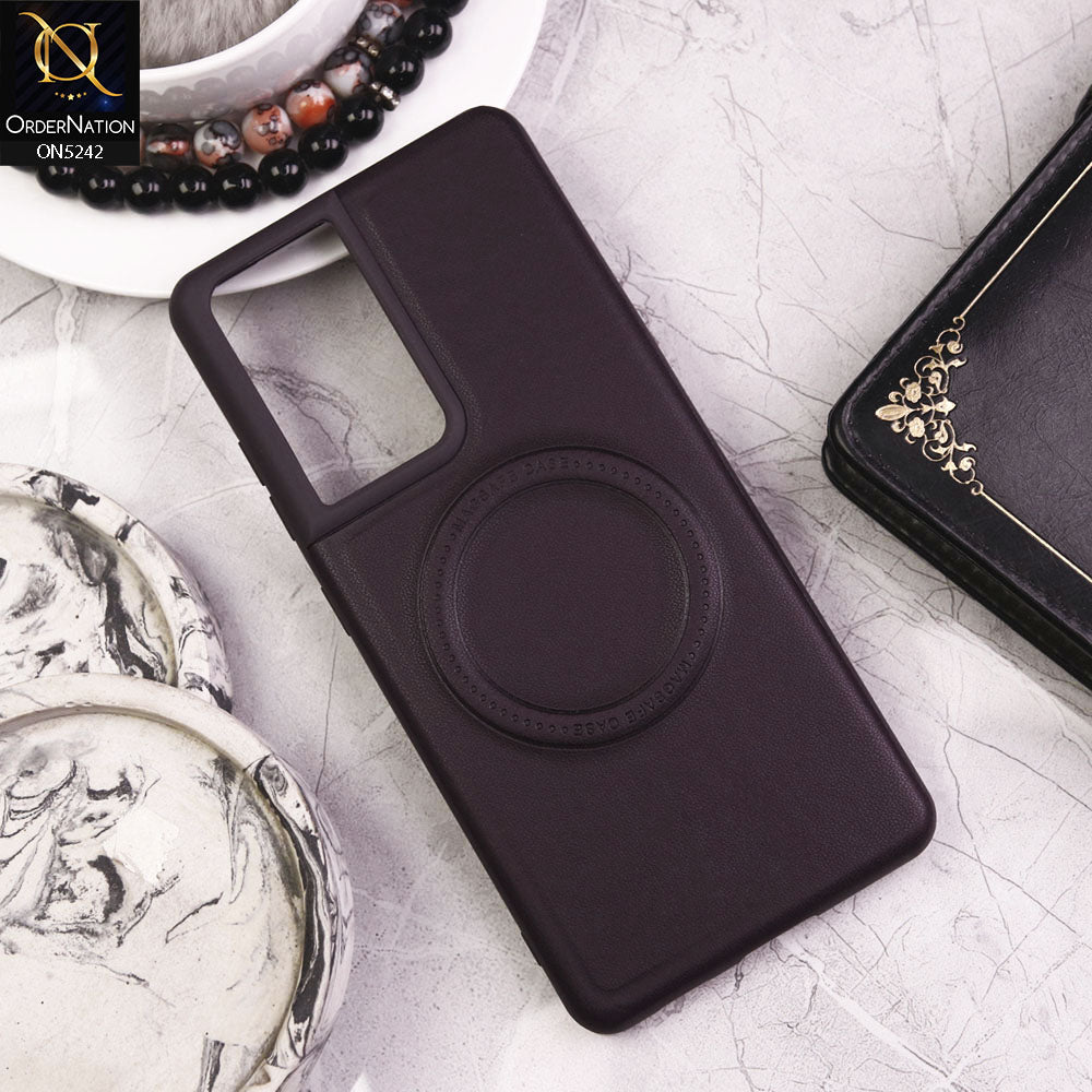 Samsung Galaxy S21 Ultra Cover - Purple - Luxury Pu Leather Texture Magsafe Soft Border Protective Case With Logo Hole