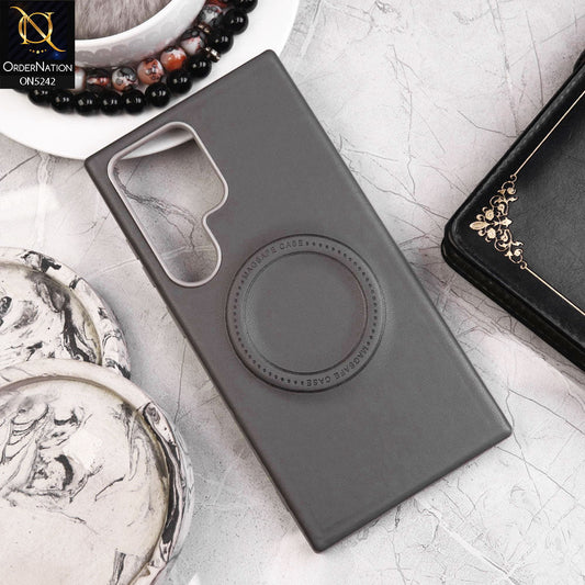 Samsung Galaxy S23 Ultra Cover - Gray - Luxury Pu Leather Texture Magsafe Soft Border Protective Case With Logo Hole