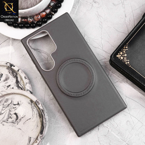 Samsung Galaxy S24 Ultra Cover - Gray - Luxury Pu Leather Texture Magsafe Soft Border Protective Case With Logo Hole