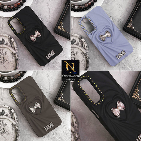 Samsung Galaxy A05 Cover - Black - 3D Love Rhinesteart Wrinkle Fold Design Soft Silicon Protective Case