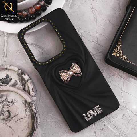 Infinix Hot 40 Pro Cover - Black - 3D Love Rhinesteart Wrinkle Fold Design Soft Silicon Protective Case