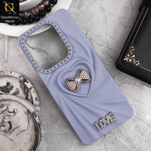 Infinix Hot 40 Pro Cover - Blue - 3D Love Rhinesteart Wrinkle Fold Design Soft Silicon Protective Case