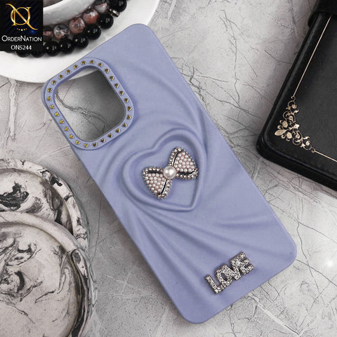 Xiaomi Redmi 12 Cover - Blue - 3D Love Rhinesteart Wrinkle Fold Design Soft Silicon Protective Case