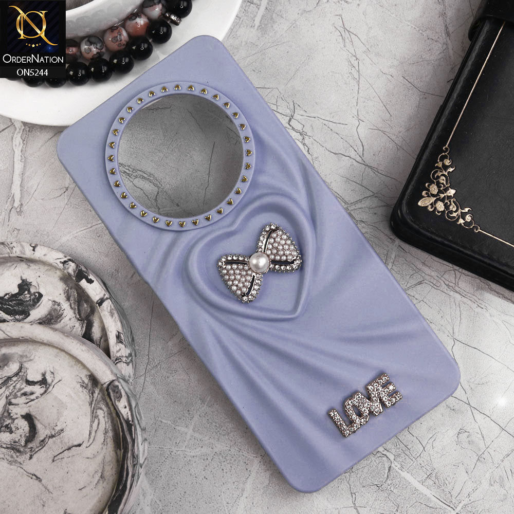 Xiaomi Redmi A3x Cover - Blue - 3D Love Rhinesteart Wrinkle Fold Design Soft Silicon Protective Case