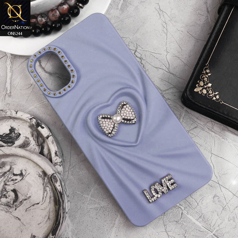 Samsung Galaxy A05 Cover - Blue - 3D Love Rhinesteart Wrinkle Fold Design Soft Silicon Protective Case