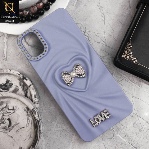 Samsung Galaxy A05 Cover - Blue - 3D Love Rhinesteart Wrinkle Fold Design Soft Silicon Protective Case