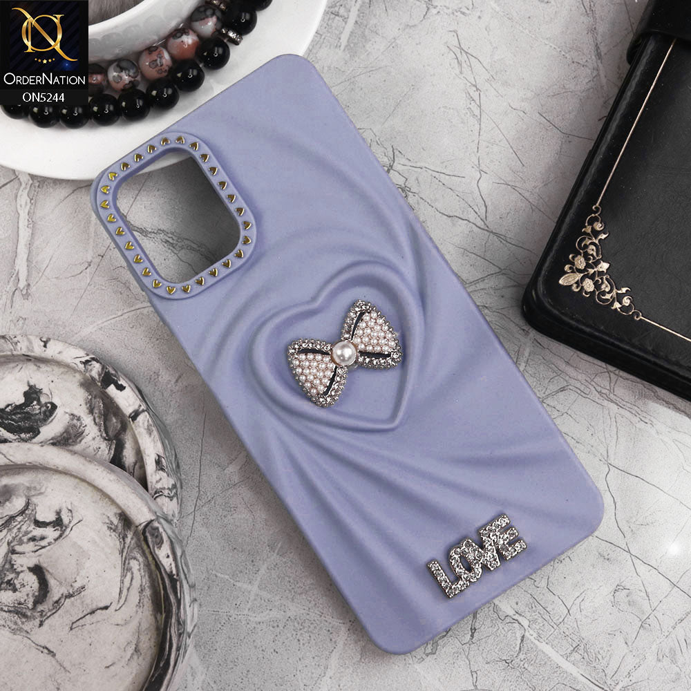 Samsung Galaxy A12 Nacho Cover - Blue - 3D Love Rhinesteart Wrinkle Fold Design Soft Silicon Protective Case