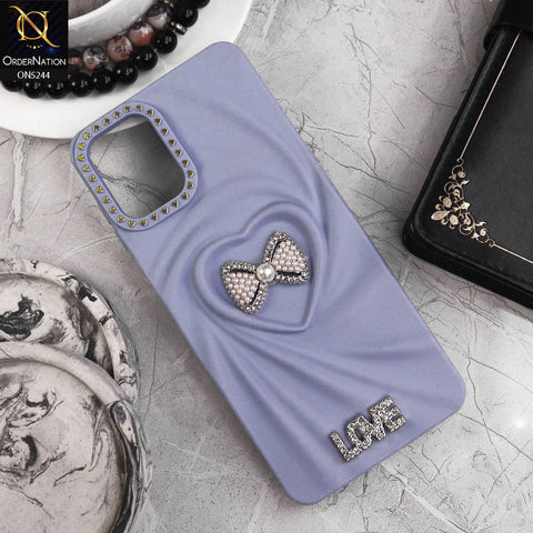 Samsung Galaxy A12 Nacho Cover - Blue - 3D Love Rhinesteart Wrinkle Fold Design Soft Silicon Protective Case