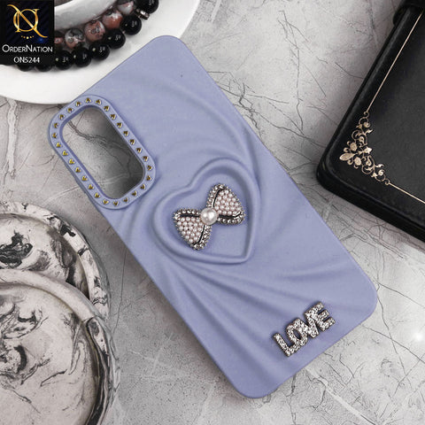 Samsung Galaxy A14 5G Cover - Blue - 3D Love Rhinesteart Wrinkle Fold Design Soft Silicon Protective Case