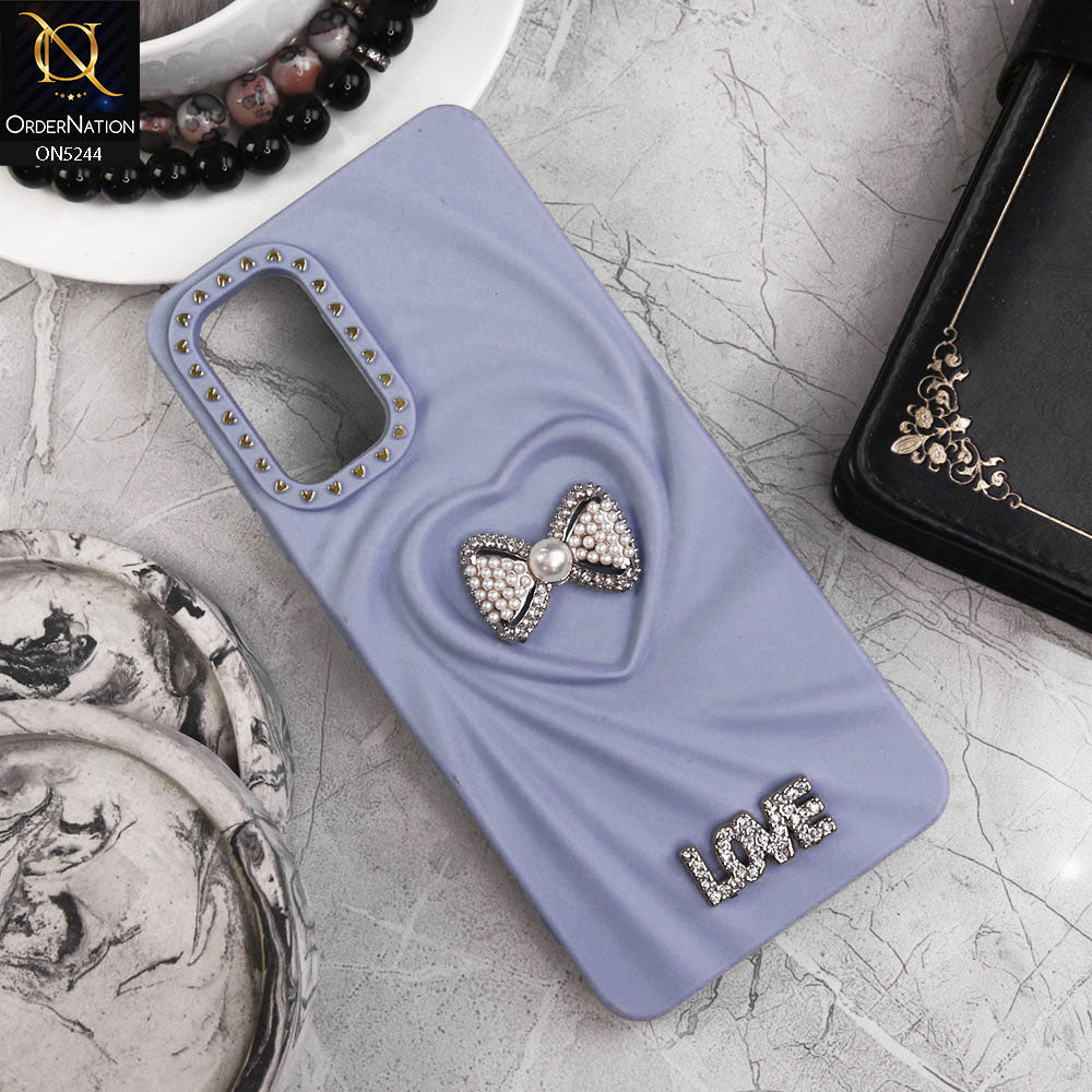 Samsung Galaxy A32 Cover - Blue - 3D Love Rhinesteart Wrinkle Fold Design Soft Silicon Protective Case