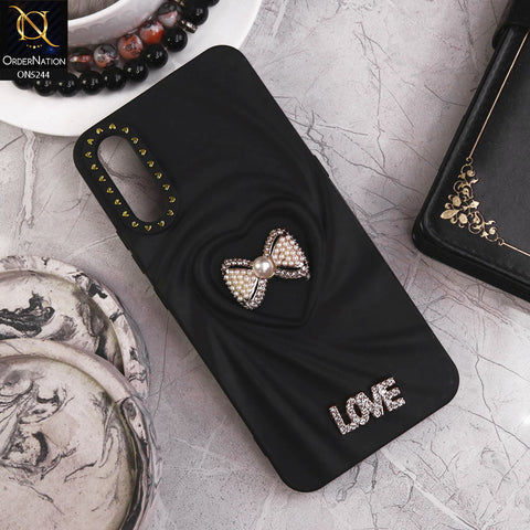 Vivo S1 Cover - Black - 3D Love Rhinesteart Wrinkle Fold Design Soft Silicon Protective Case