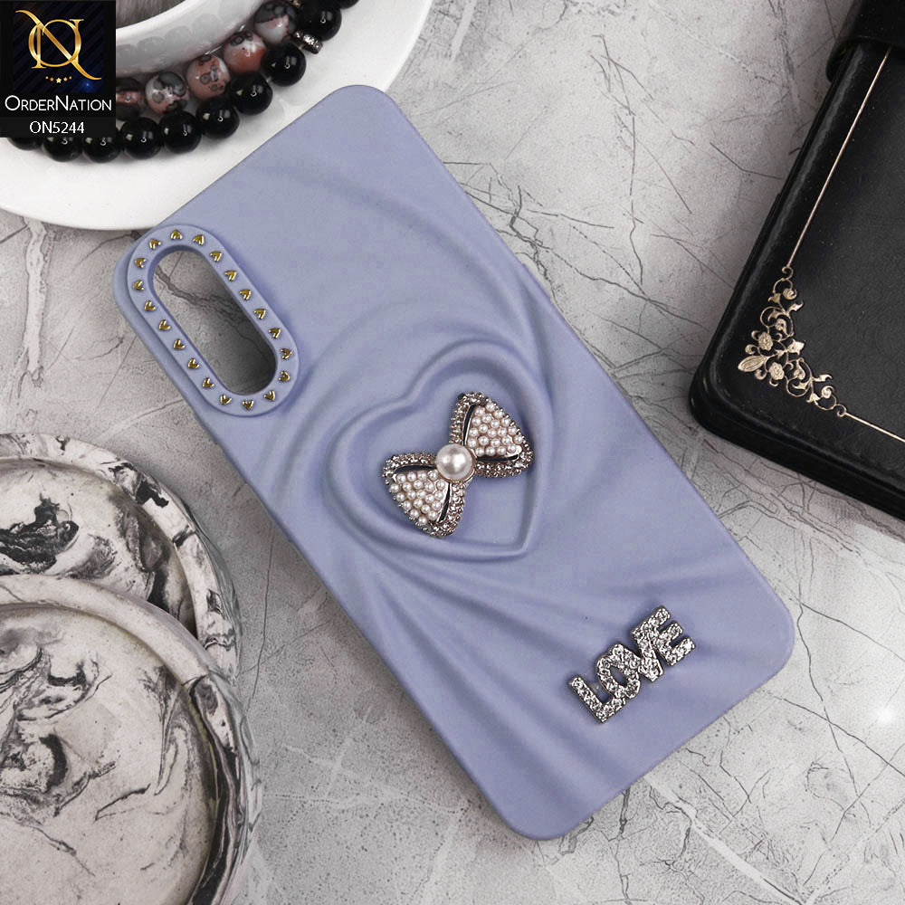 Vivo S1 Cover - Blue - 3D Love Rhinesteart Wrinkle Fold Design Soft Silicon Protective Case