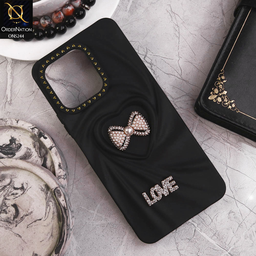 Vivo Y28 Cover - Black - 3D Love Rhinesteart Wrinkle Fold Design Soft Silicon Protective Case