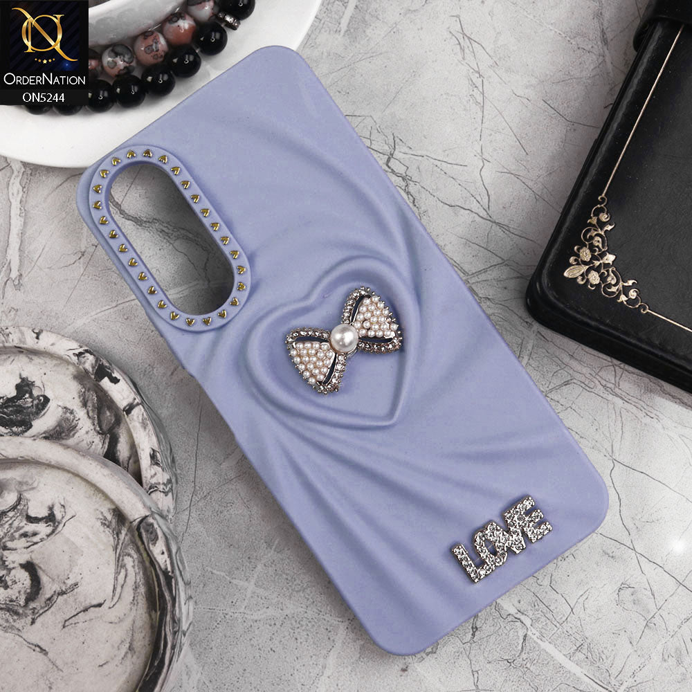 Vivo Y17s Cover - Blue - 3D Love Rhinesteart Wrinkle Fold Design Soft Silicon Protective Case
