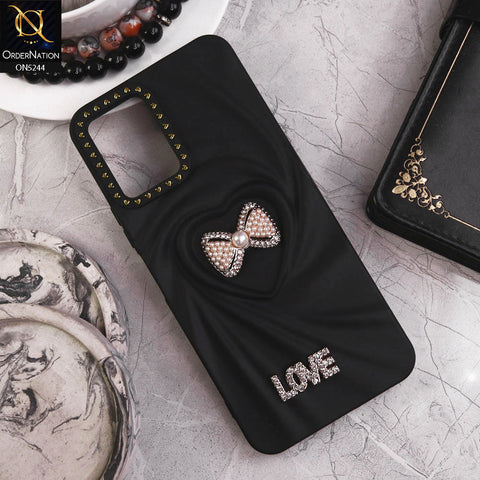 Vivo Y21e Cover - Black - 3D Love Rhinesteart Wrinkle Fold Design Soft Silicon Protective Case