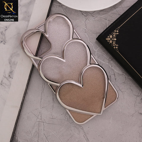 iPhone 13 Cover - Golden - New Trendy 3D Heart Gradient Bling Glitter Electroplating Borders Soft Case - (Glitter Does Not Move)